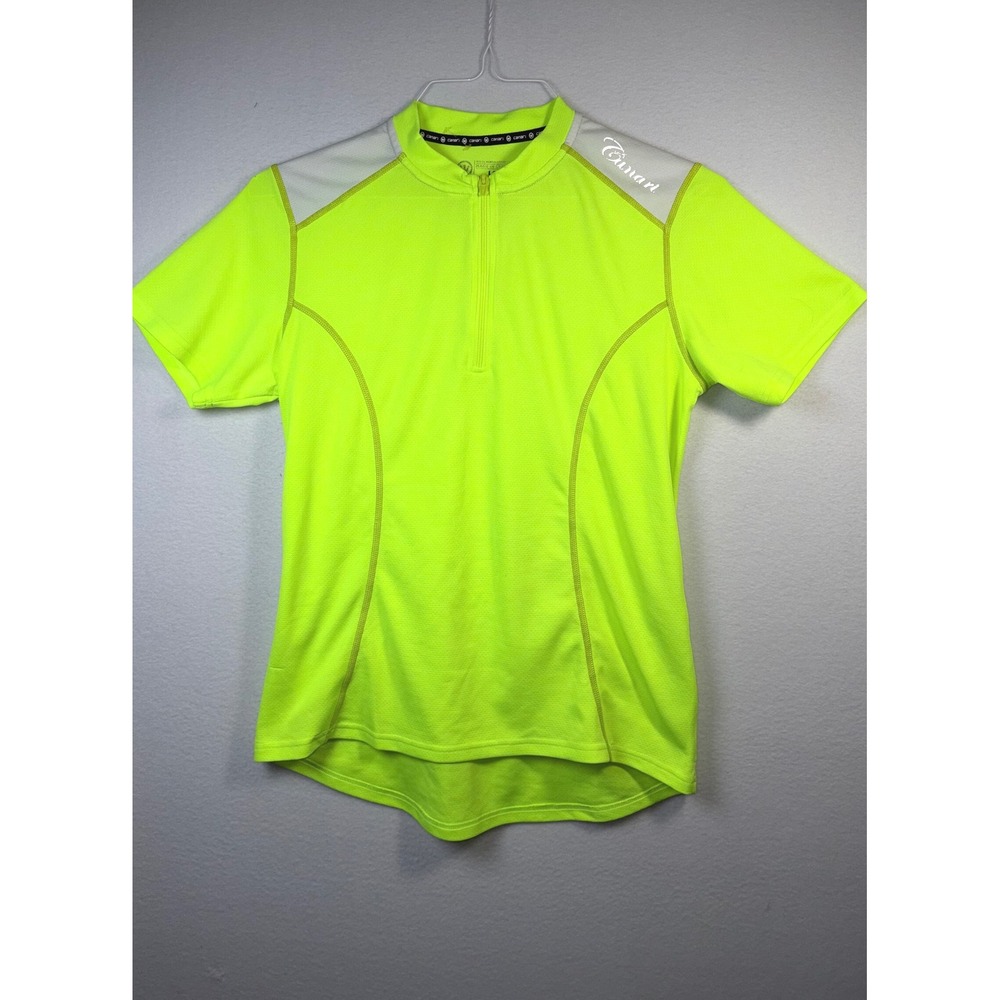 Canari Cycling Jersey Women Large Neon Yellow Excellent Short Sleeve 1/4 Zip